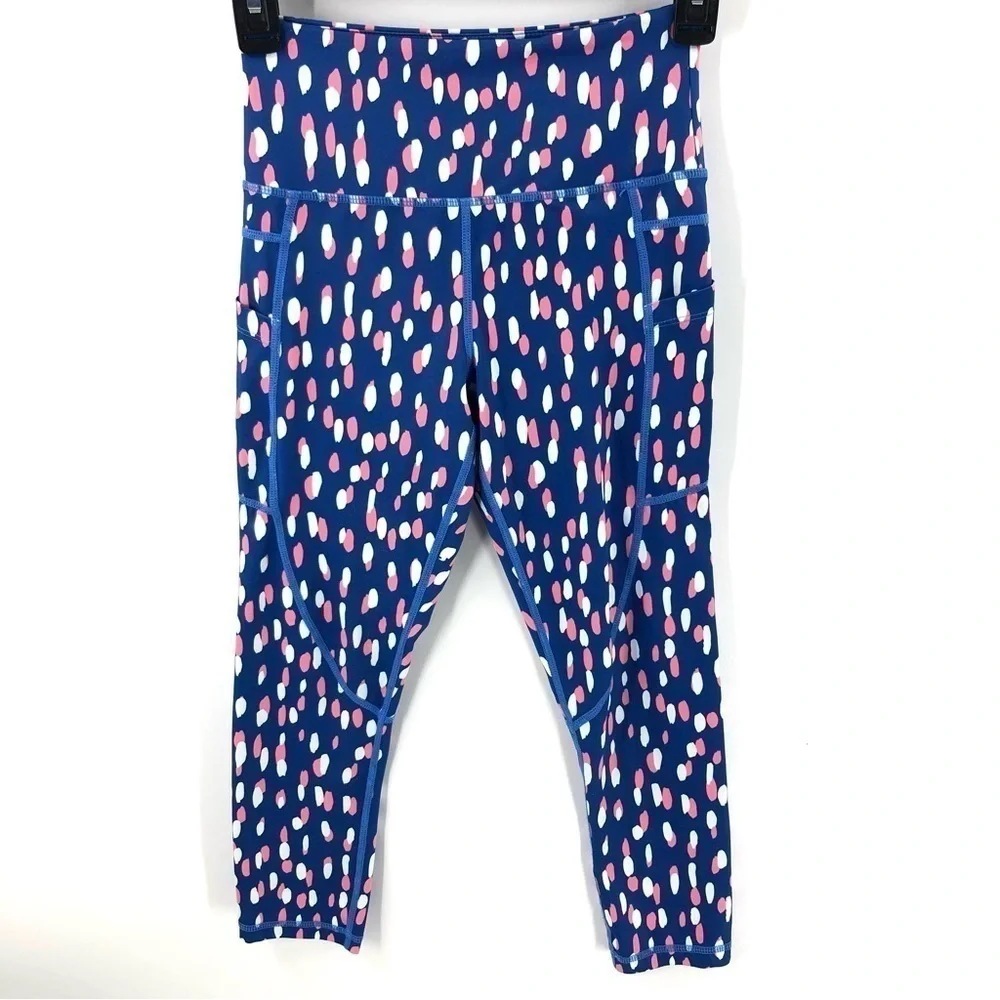 Zyia Drop Of Spring Pocket Light N Tight Leggings Cropped Blue Pink Size 2